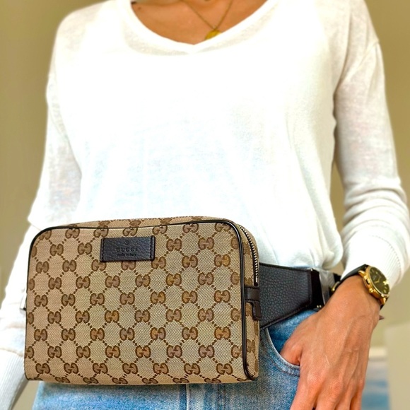 New GUCCI belt bag crossbody beige brown GG Supreme canvas zip top NWT - Picture 4 of 10
